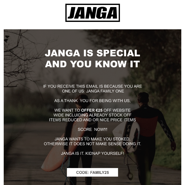 Special offer for JANGA Family