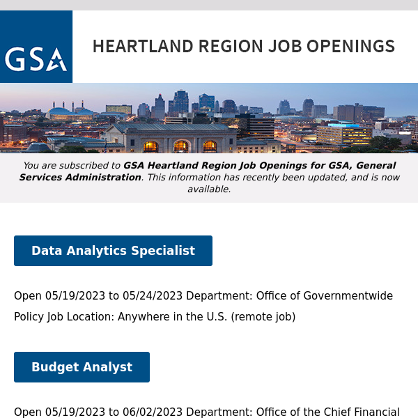 New/Current Job Opportunities in the GSA Heartland Region