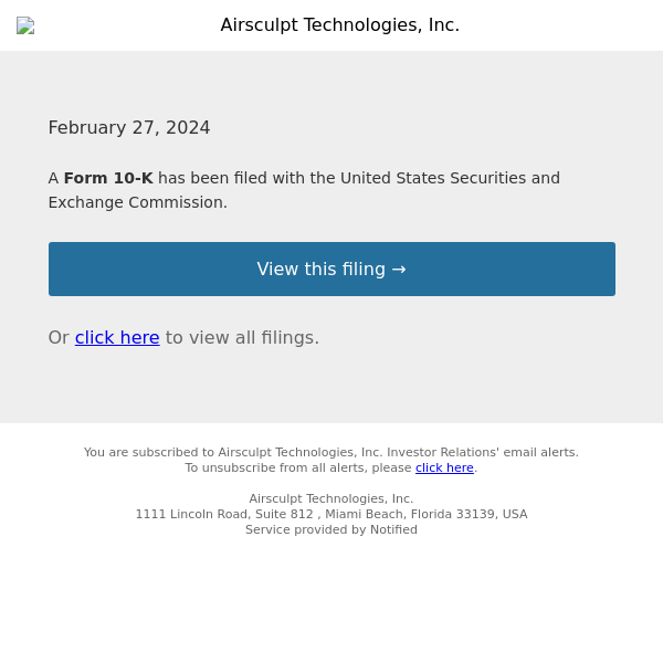 New Form 10-K for Airsculpt Technologies, Inc.