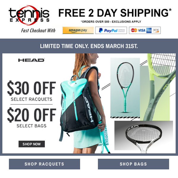 Save On Head Racquets and Bags - Tennis Express