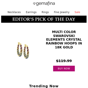 Editor's Pick: Multi Color Swarovski Elements Crystal Rainbow Hoops in 18k Gold