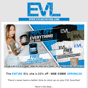 20% OFF ALL EVL SUPPS 👍 FREE ENGN @ $79!