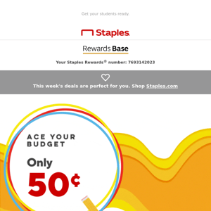 A+ deal: just 50¢ for select school supplies.
