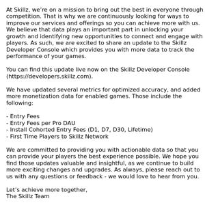 [NEW] More Game Metrics Available on Skillz Developer Console