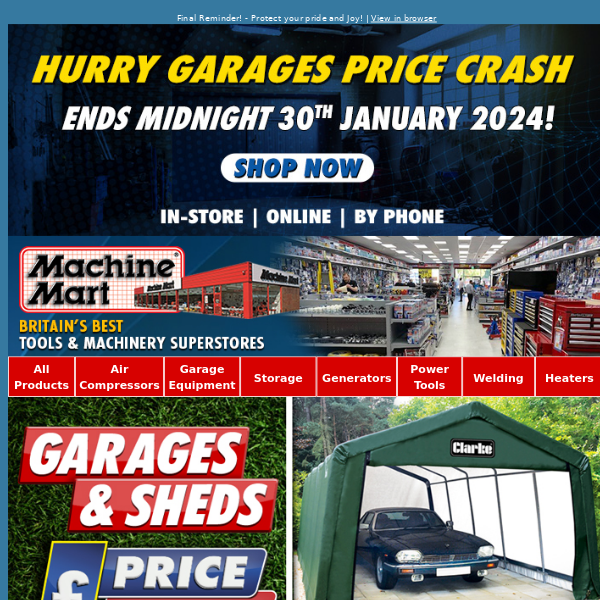 Final Reminder - Garages & Workshops Price Crash Ends Tomorrow - Save £££s