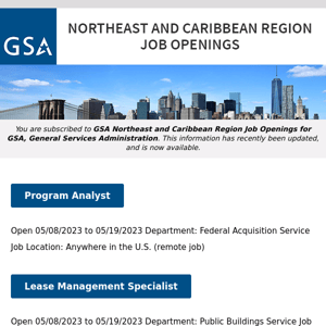 New/Current Job Opportunities in the GSA Northeast & Caribbean Region