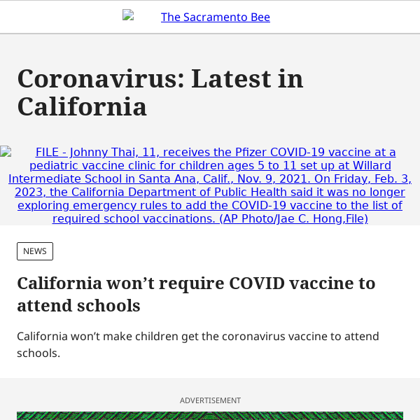 California won’t require COVID vaccine to attend schools