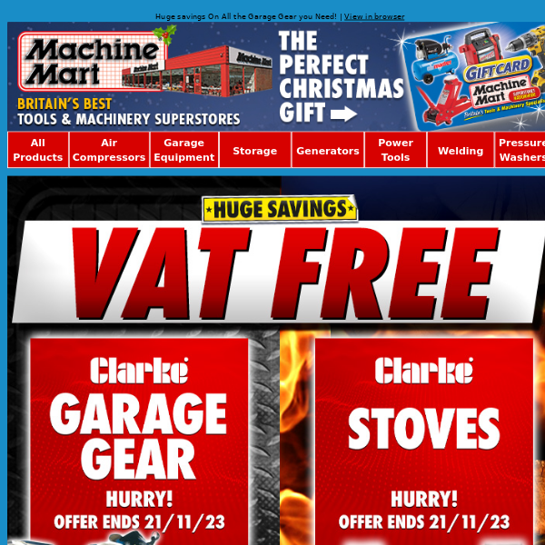 Reminder: VAT FREE Garage Gear & Stoves Offers End Today!