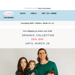 20% Off Organic Collection + 40% Off Fall & Winter Collection
