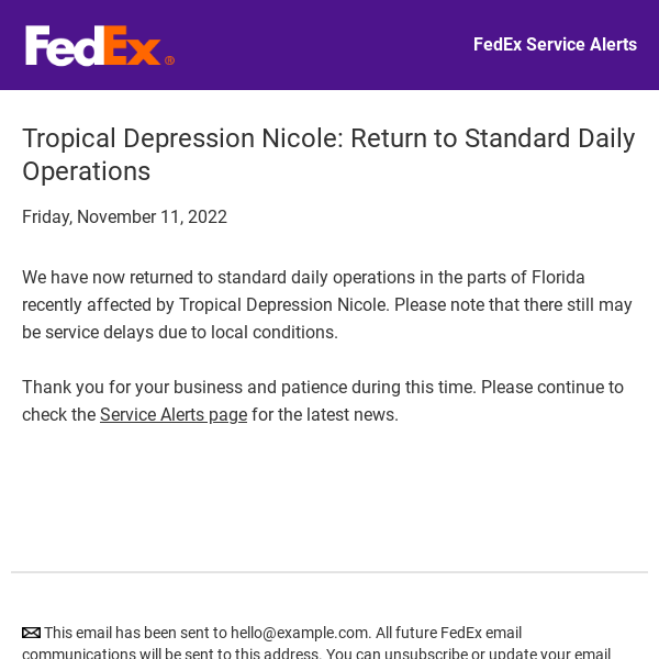 Tropical Depression Nicole: Return to Standard Daily Operations