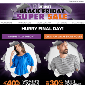 Farmers Black Friday Super Sale ends today! - Farmers