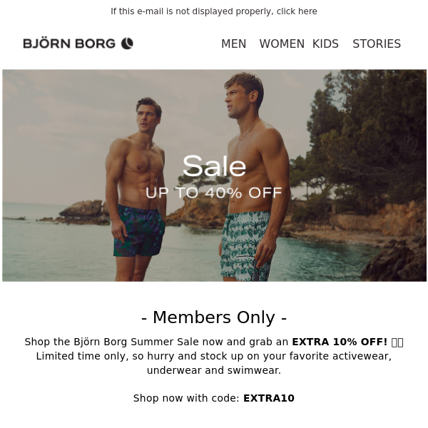 🔥 Big Savings Today! Get an EXTRA 10% Off Björn Borg Summer Sale! 🔥