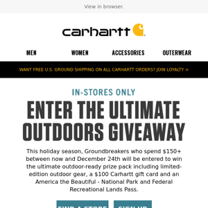 Enter for the chance to win a $100 Carhartt gift card, limited-edition gear, and more