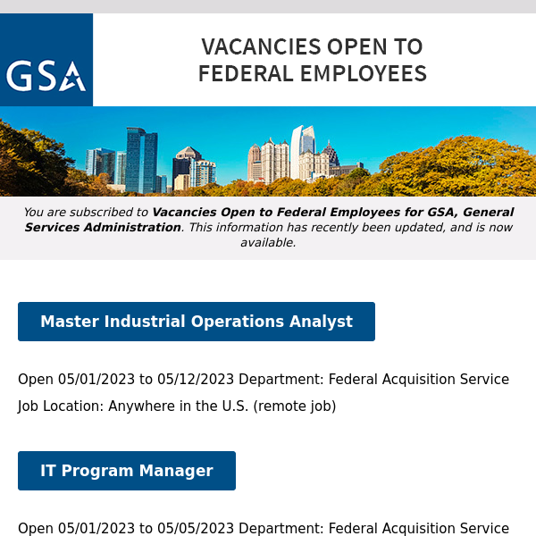 New/Current Job Opportunities at GSA Open to All Federal Employees & Special Appointment Eligibles