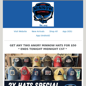 FINAL HOURS: TWO Hat Sale for $50