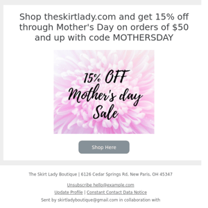 15% off Mother's Day Sale!