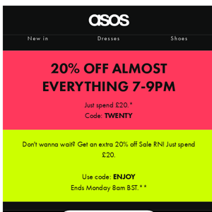 20% off almost everything 7-9pm