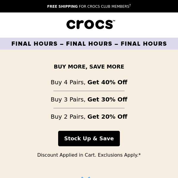 Hurry! Up to 40% OFF footwear ends soon! - Crocs