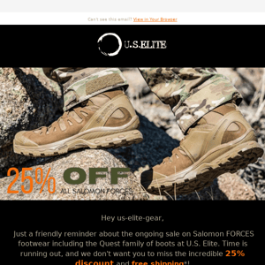Reminder: 25% Off Salomon FORCES Quest Boots - Sale Ends May 31st!