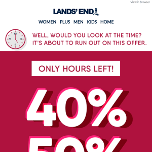 Time's ticking! 40% to 60% off your order ⏰