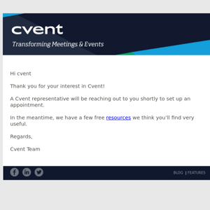 Thank you for your interest in Cvent!