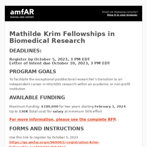 $180K Krim Fellows RFP register by 5 Oct