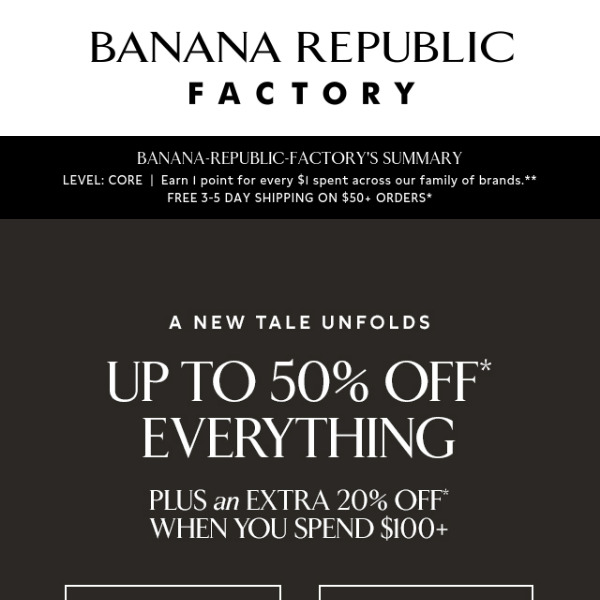 Ends Tomorrow: Up to 50% off everything + an extra 20% off