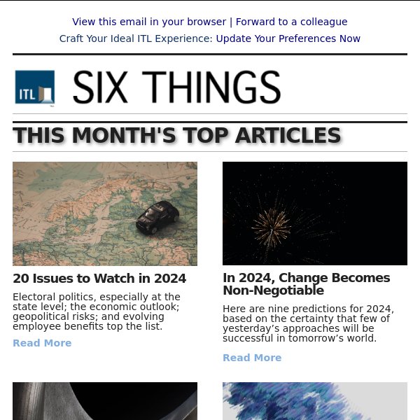 20 Issues to Watch in 2024; In 2024, Change Becomes Non-Negotiable; and more