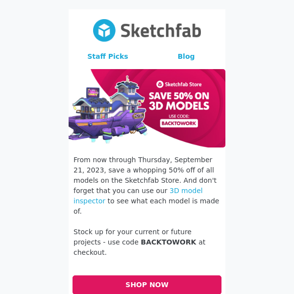 Flash sale: Save 50% on all Sketchfab Store models