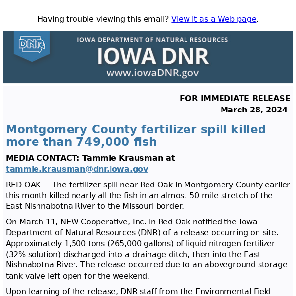 Montgomery County fertilizer spill killed more than 749,000 fish