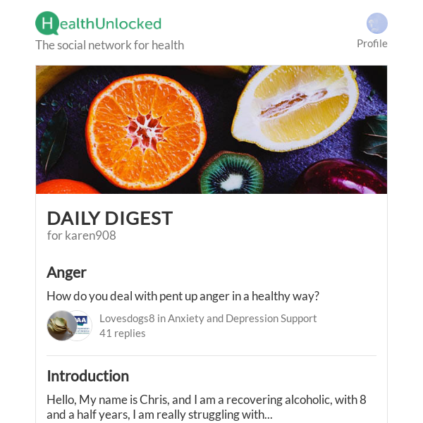 "Anger" and 11 more from HealthUnlocked