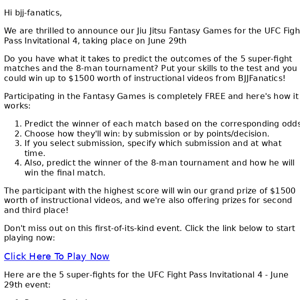 Join Our Jiu Jitsu Fantasy Games For The UFC Fight Pass Invitational 4 June 29th