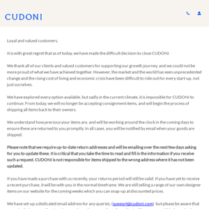 PLEASE READ: IMPORTANT UPDATE ON CUDONI