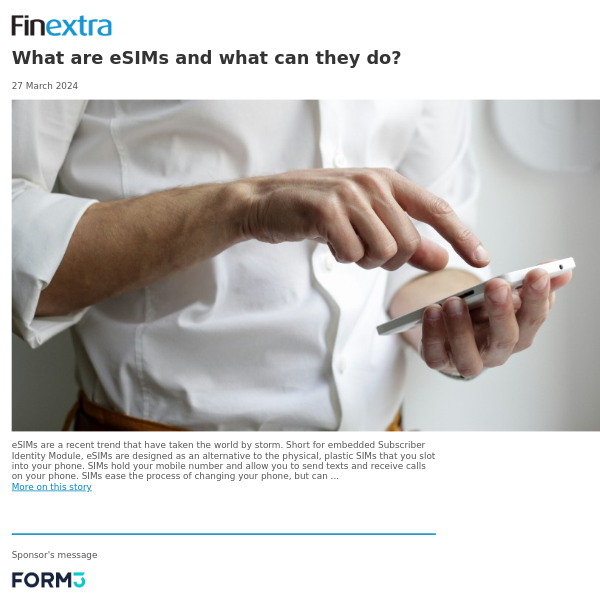 Finextra News Flash: What are eSIMs and what can they do?