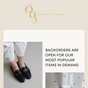 New Collection Shoes and Popular Item Backorders Now Available!