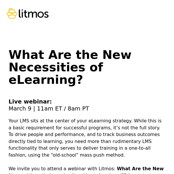 Live webinar on March 9 - What Are the New Necessities of eLearning?