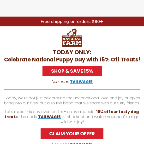 TODAY ONLY: 15% Off Dog Treats!