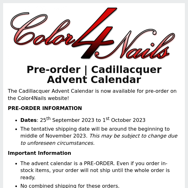 Now available for pre-order | Cadillacquer Advent Calendar
