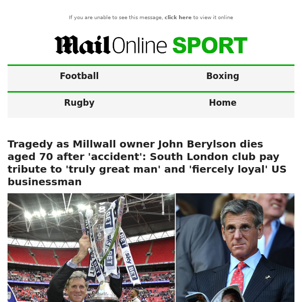 Millwall FC owner John Berylson dies in 'tragic accident' aged 70 as club  pay tribute - Mirror Online