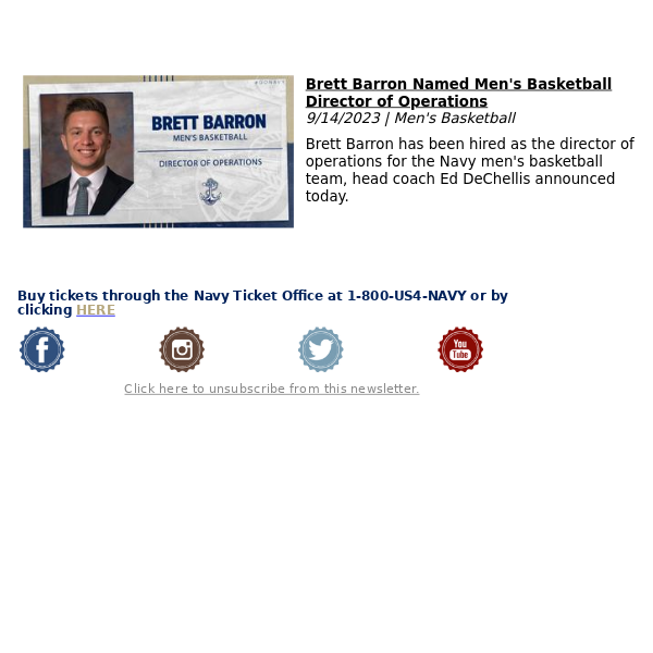 Brett Barron Named Men’s Basketball Director of Operations
