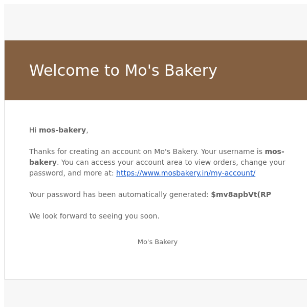 Your Mo's Bakery account has been created!