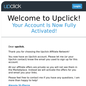 Upclick – Affiliate Account Activated
