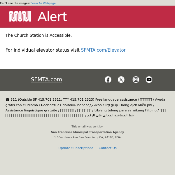 Metro Station Elevator Alert - Church Station Accessible