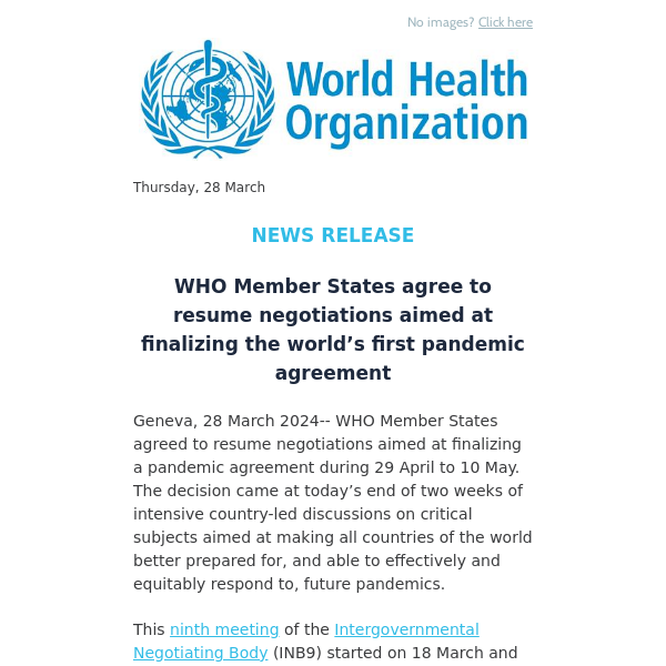 WHO Member States agree to resume negotiations aimed at finalizing the world’s first pandemic agreement