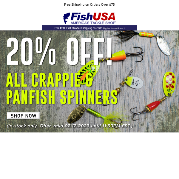 Tonight Only! 20% Off All Crappie & Panfish Spinners!