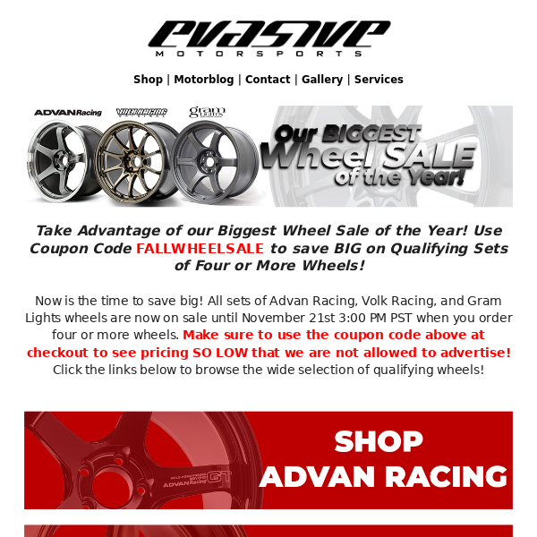 Advan, Volk Racing, and Gram Lights Fall Wheel Sale!