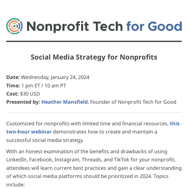 Webinar Next Wednesday! Social Media Strategy for Nonprofits 💻