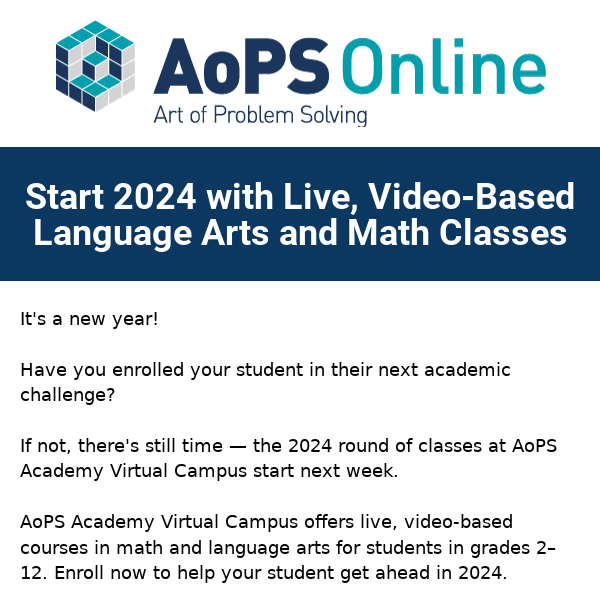 Is your student ready for their 2024 challenge at AoPS Academy Virtual