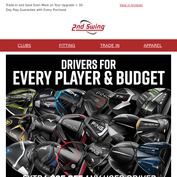 Extra $25 OFF Over 17,000 Used Drivers from Top Brands +  FREE Shipping