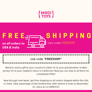 FREE Shipping to anywhere in USA or India